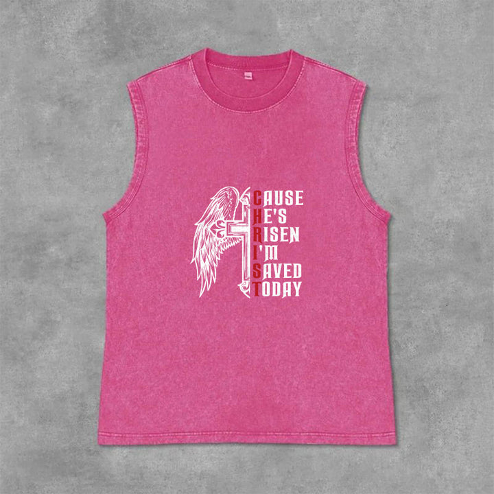 Christianartworkshop Easter Special Cross Wing He Is Risen Unisex Washed Tank Top - Pink - 2XL - image 12