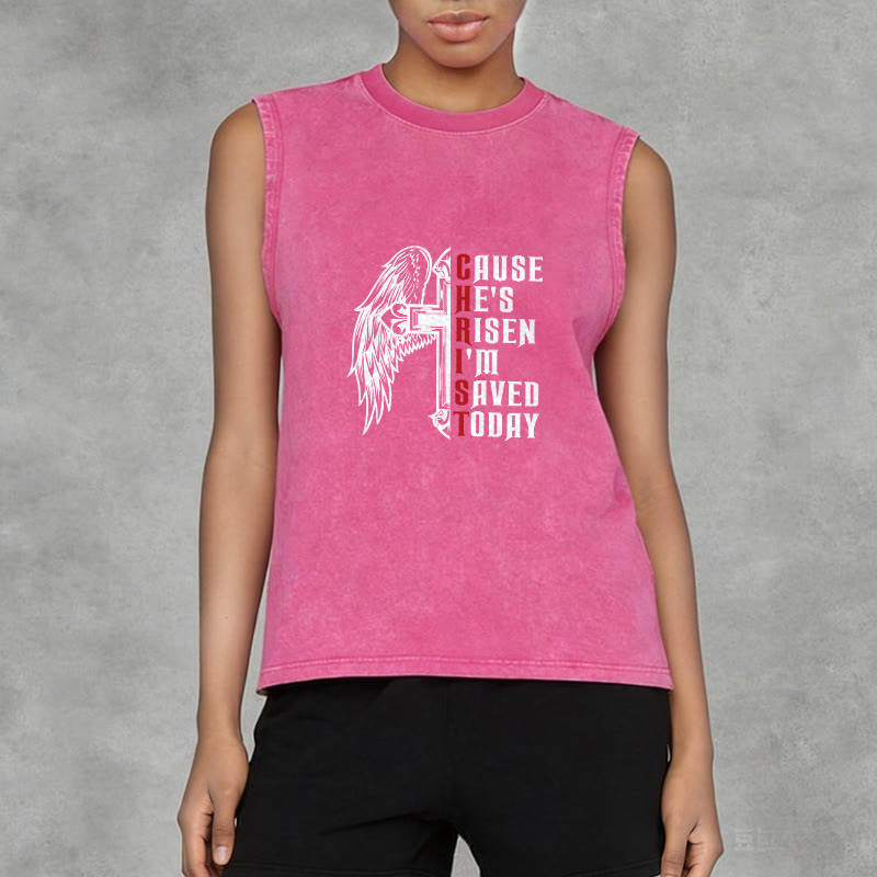 Christianartworkshop Easter Special Cross Wing He Is Risen Unisex Washed Tank Top - image 14