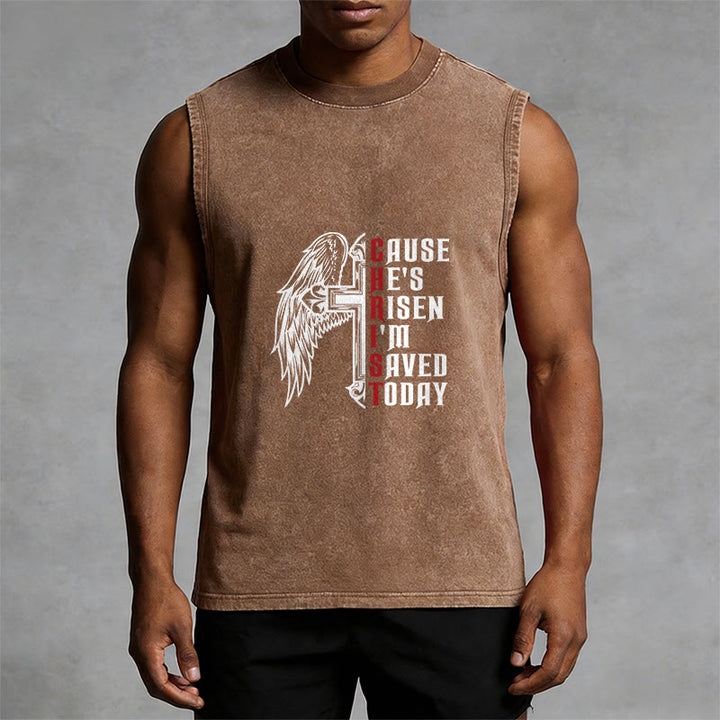 Christianartworkshop Easter Special Cross Wing He Is Risen Unisex Washed Tank Top - image 10