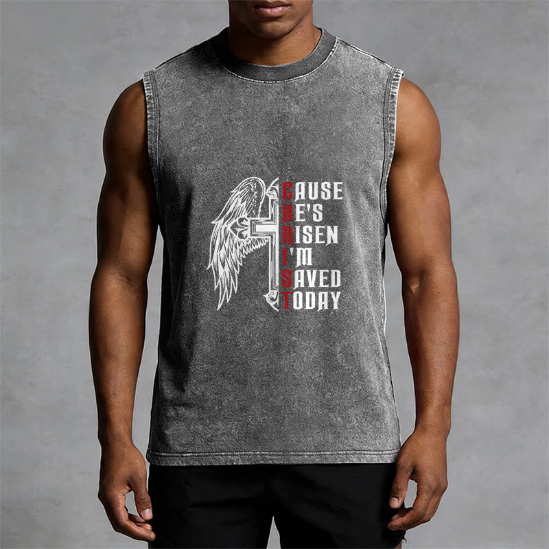 Christianartworkshop Easter Special Cross Wing He Is Risen Unisex Washed Tank Top - image 4