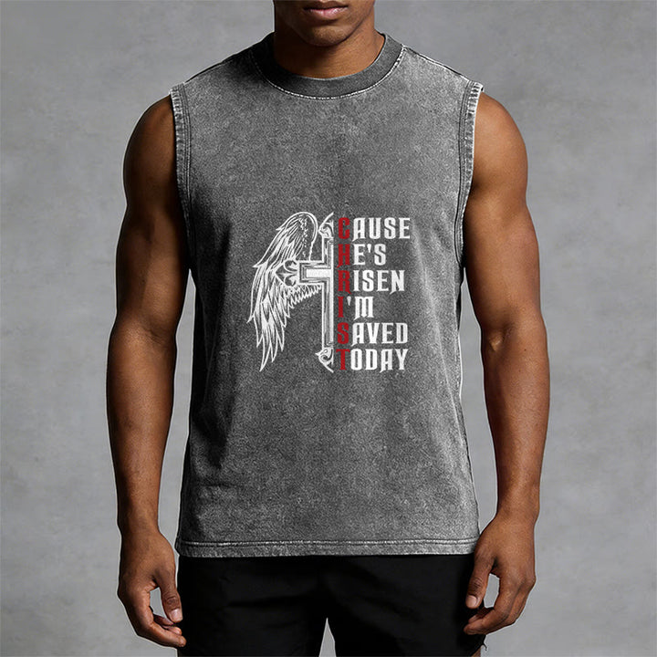 Christianartworkshop Easter Special Cross Wing He Is Risen Unisex Washed Tank Top - image 4