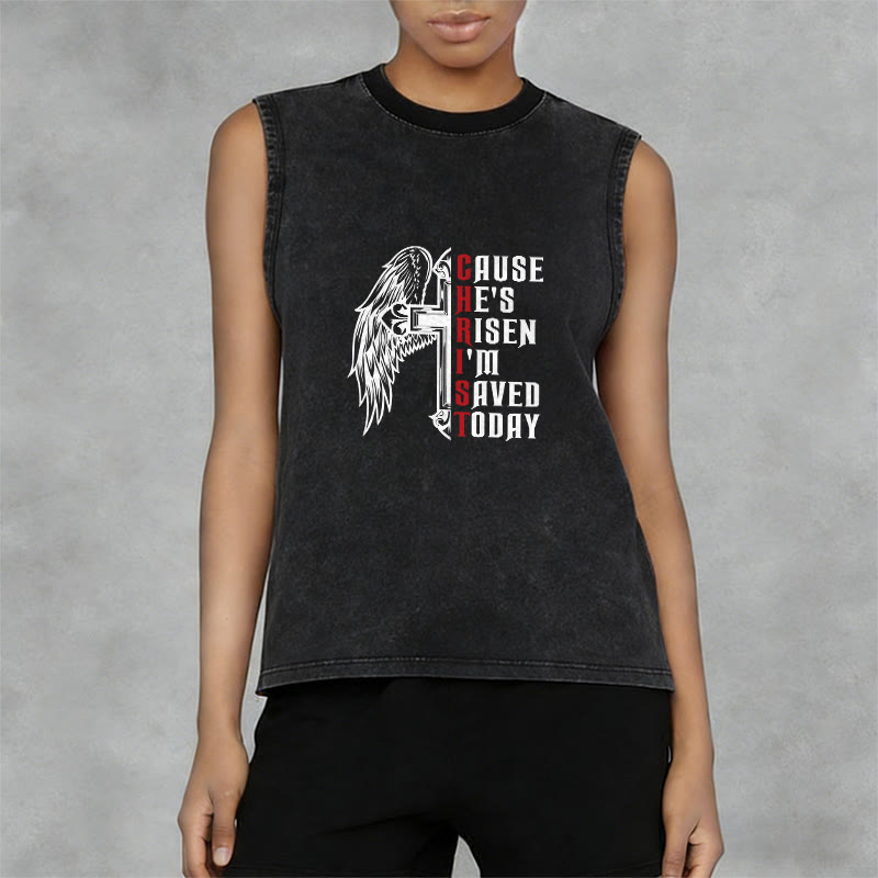 Christianartworkshop Easter Special Cross Wing He Is Risen Unisex Washed Tank Top - image 8