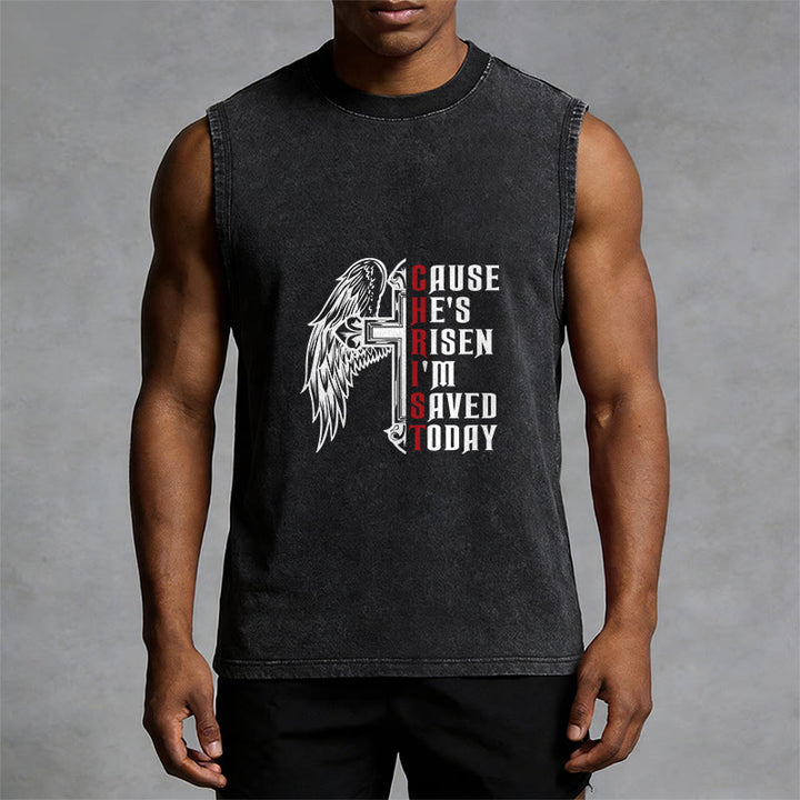 Christianartworkshop Easter Special Cross Wing He Is Risen Unisex Washed Tank Top - image 7