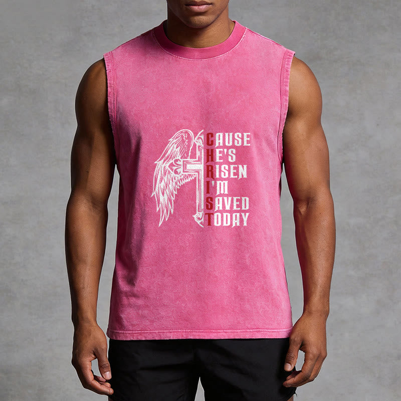 Christianartworkshop Easter Special Cross Wing He Is Risen Unisex Washed Tank Top - image 13
