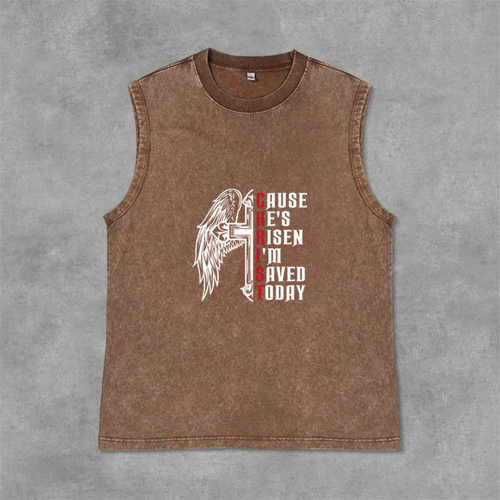 Christianartworkshop Easter Special Cross Wing He Is Risen Unisex Washed Tank Top - Brown - 2XL - image 9