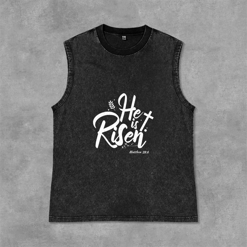 Christianartworkshop He is Risen Matthew 28:6 Unisex Washed Tank Top - Black - 2XL - image 3