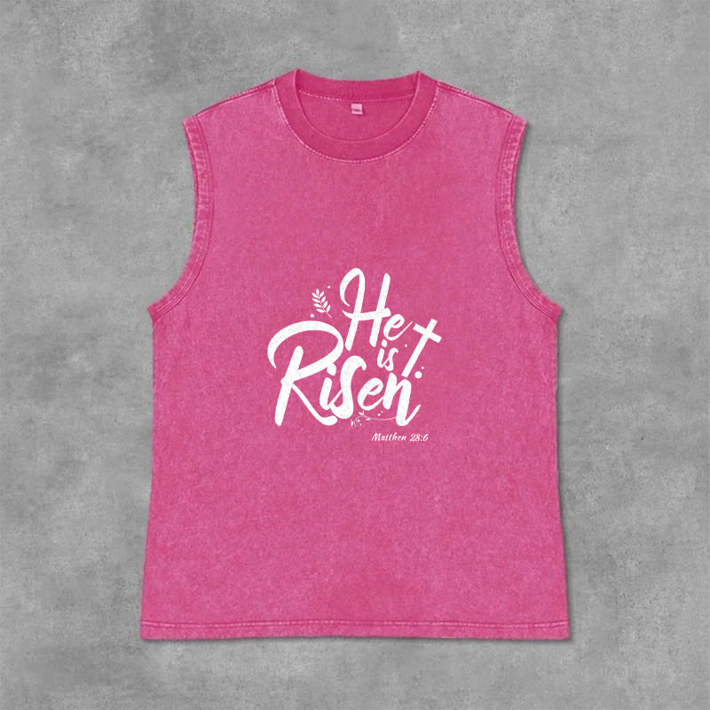 Christianartworkshop He is Risen Matthew 28:6 Unisex Washed Tank Top - Pink - 2XL - image 9