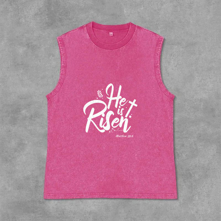 Christianartworkshop He is Risen Matthew 28:6 Unisex Washed Tank Top - Pink - 2XL - image 9