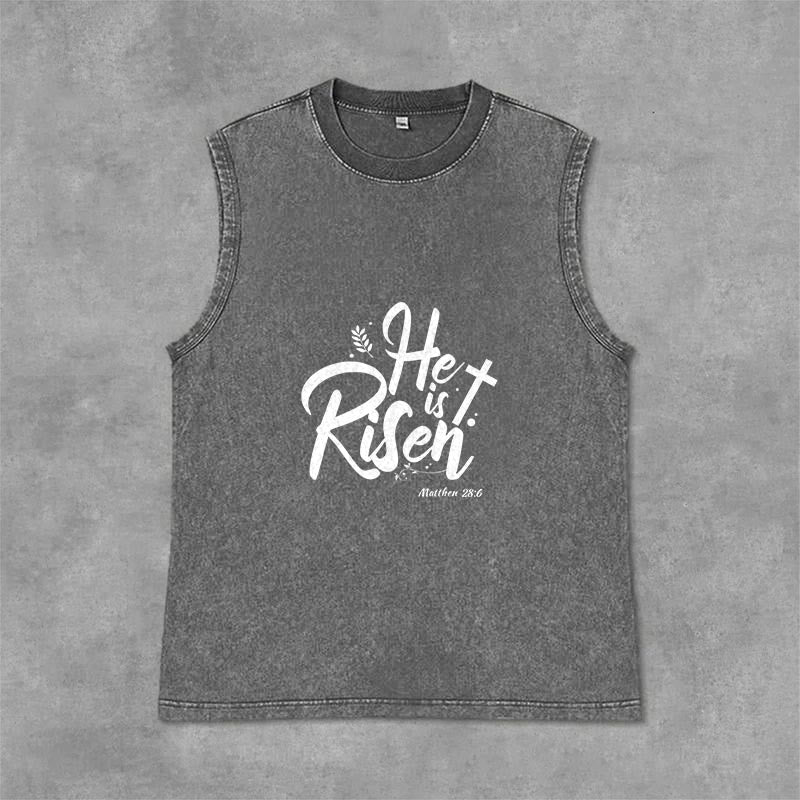 Christianartworkshop He is Risen Matthew 28:6 Unisex Washed Tank Top - Grey - 2XL - image 12