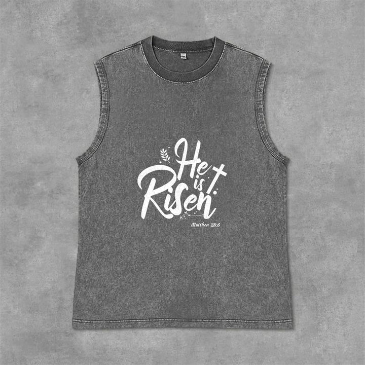 Christianartworkshop He is Risen Matthew 28:6 Unisex Washed Tank Top - Grey - 2XL - image 12