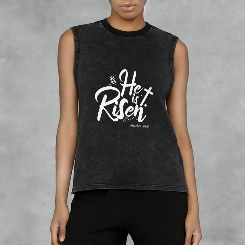 Christianartworkshop He is Risen Matthew 28:6 Unisex Washed Tank Top - image 5