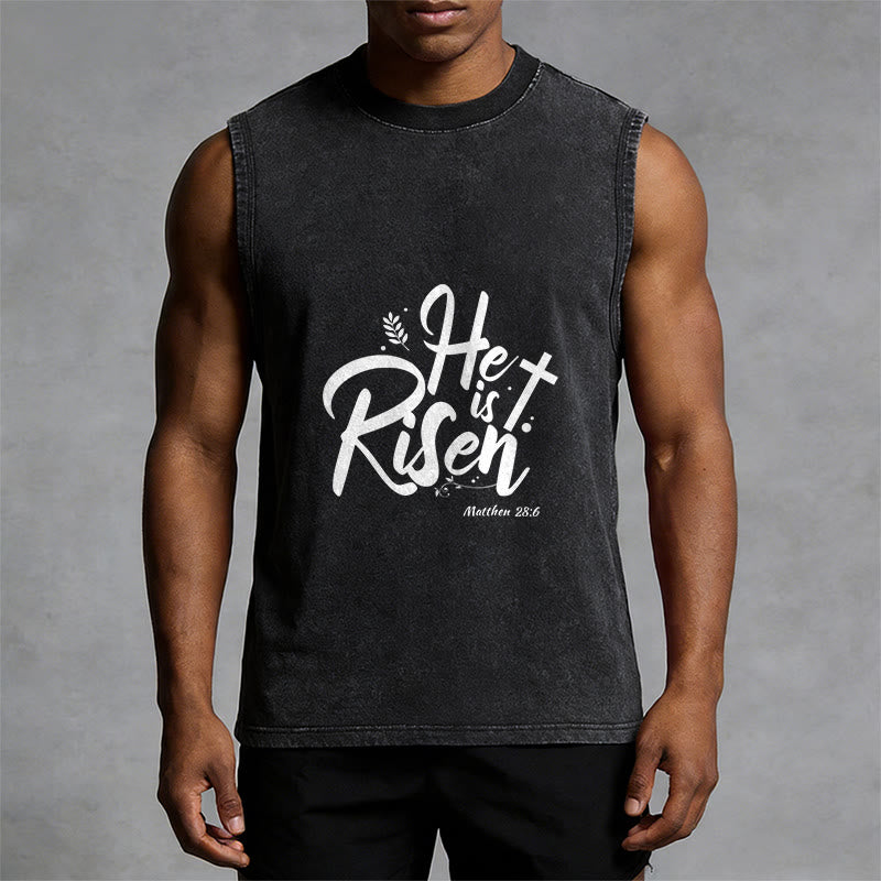 Christianartworkshop He is Risen Matthew 28:6 Unisex Washed Tank Top - image 4