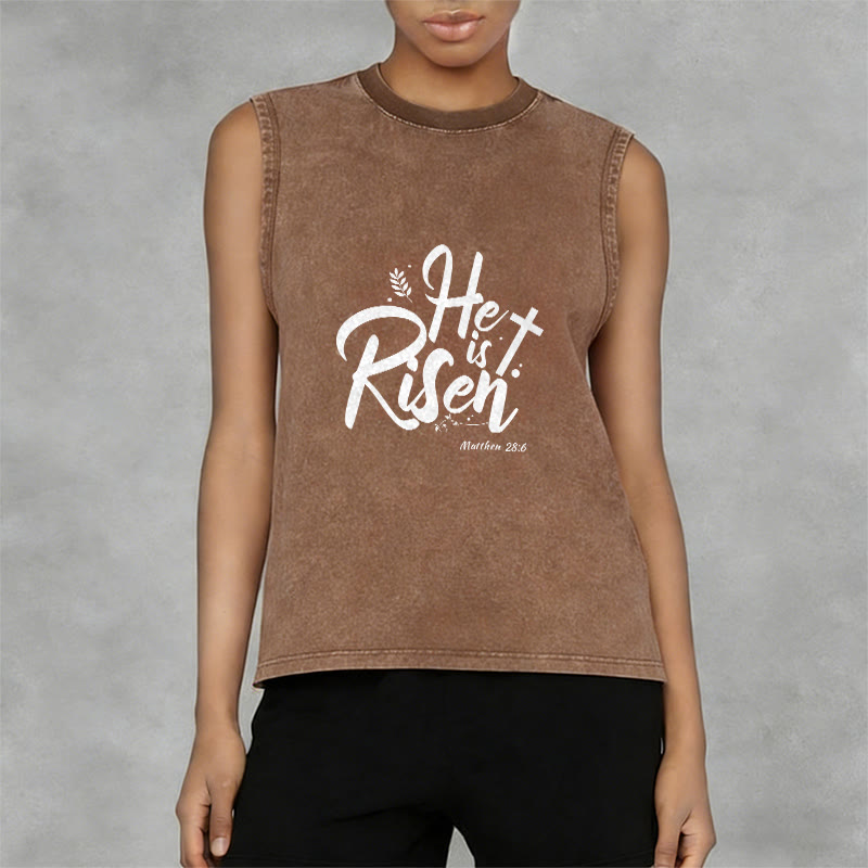 Christianartworkshop He is Risen Matthew 28:6 Unisex Washed Tank Top - image 2