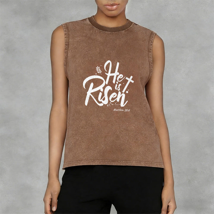 Christianartworkshop He is Risen Matthew 28:6 Unisex Washed Tank Top - image 2