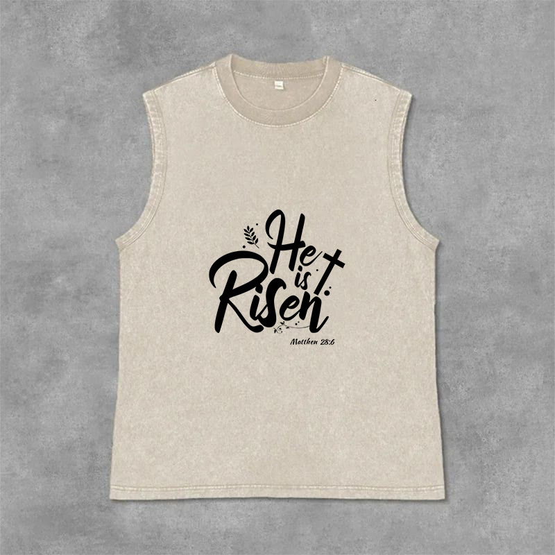 Christianartworkshop He is Risen Matthew 28:6 Unisex Washed Tank Top - Beige - 2XL - image 6