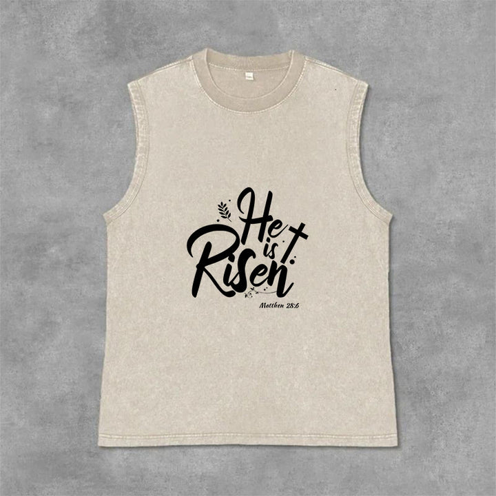 Christianartworkshop He is Risen Matthew 28:6 Unisex Washed Tank Top - Beige - 2XL - image 6