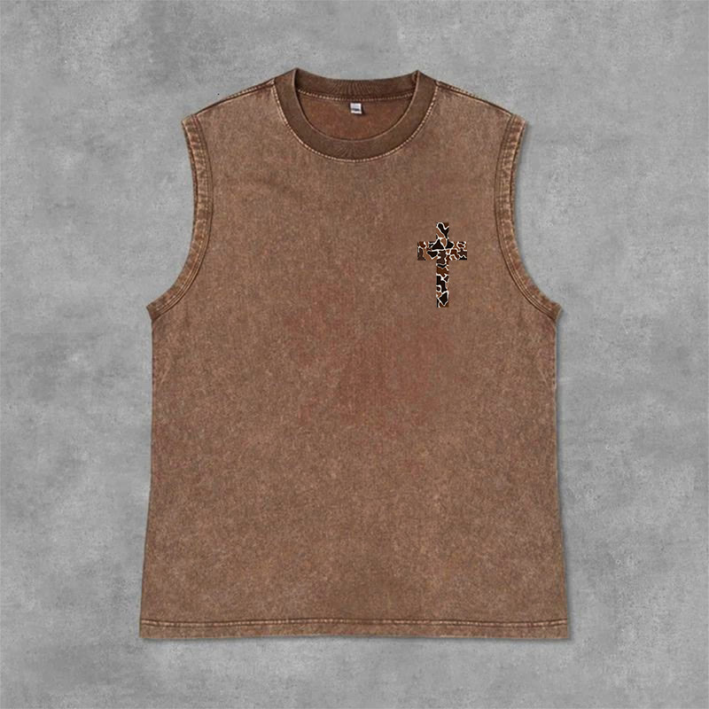 Christianartworkshop I Can Do All Things Through Christ Camo Cross Unisex Washed Tank Top - image 28