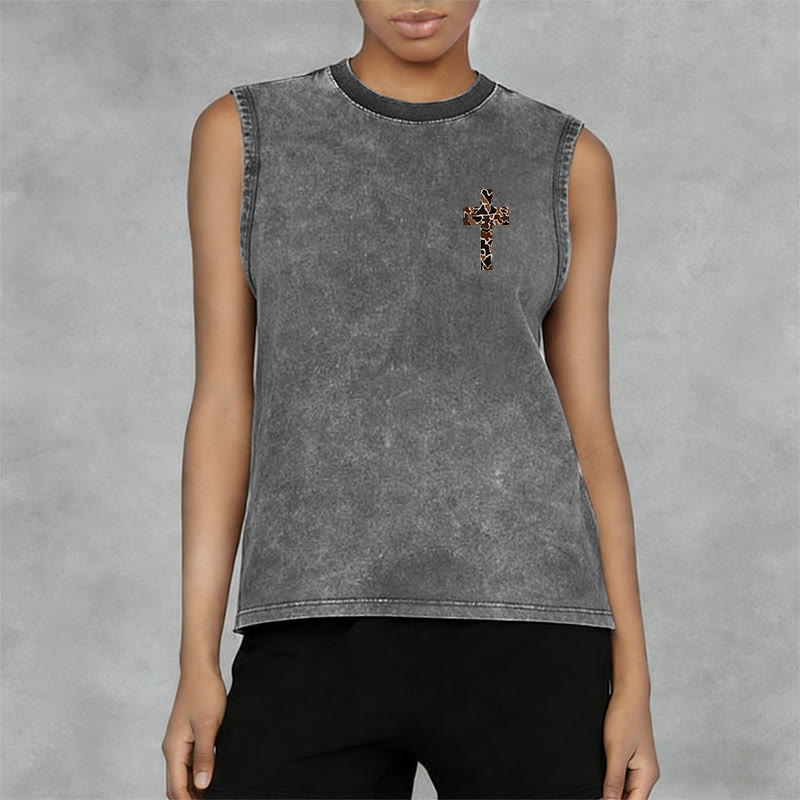 Christianartworkshop I Can Do All Things Through Christ Camo Cross Unisex Washed Tank Top - image 11