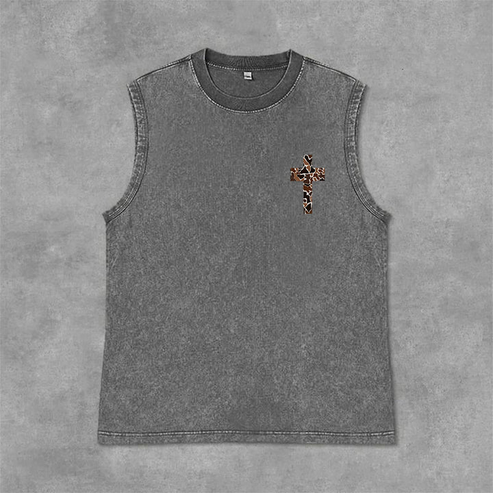 Christianartworkshop I Can Do All Things Through Christ Camo Cross Unisex Washed Tank Top - image 14