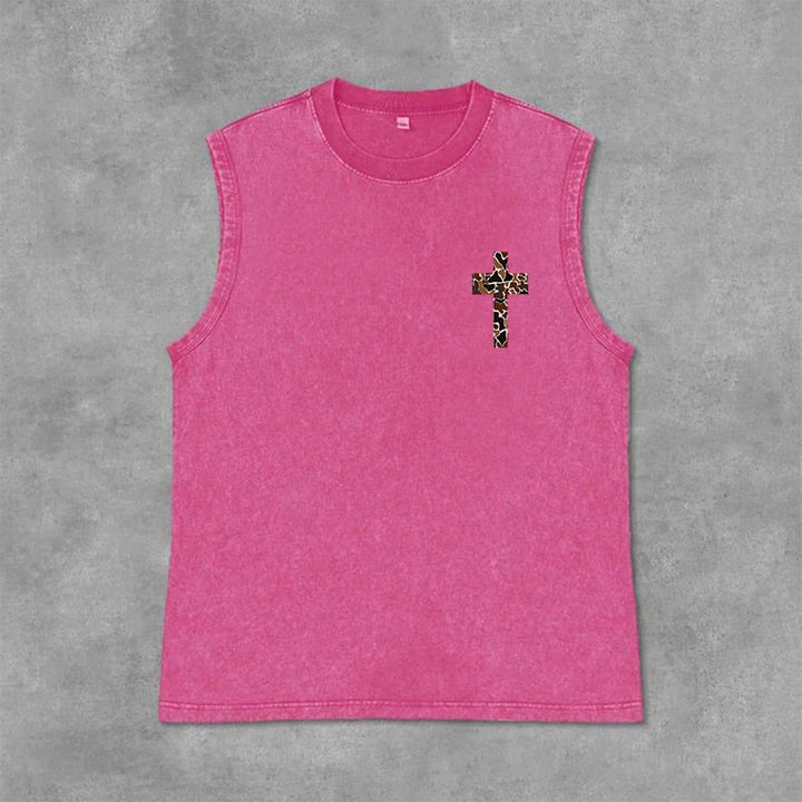 Christianartworkshop I Can Do All Things Through Christ Camo Cross Unisex Washed Tank Top - image 34