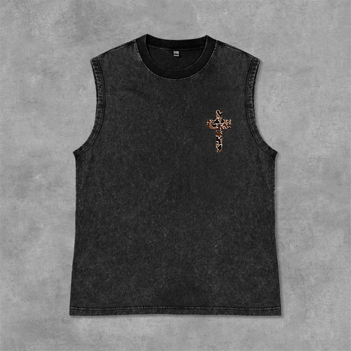 Christianartworkshop I Can Do All Things Through Christ Camo Cross Unisex Washed Tank Top - image 7