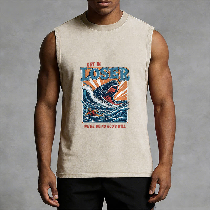 Christianartworkshop Get In Loser We're Doing God's Will Jonah Unisex Washed Tank Top - image 1