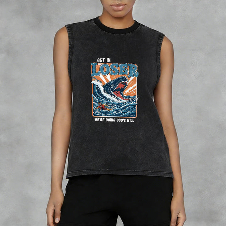 Christianartworkshop Get In Loser We're Doing God's Will Jonah Unisex Washed Tank Top - image 5