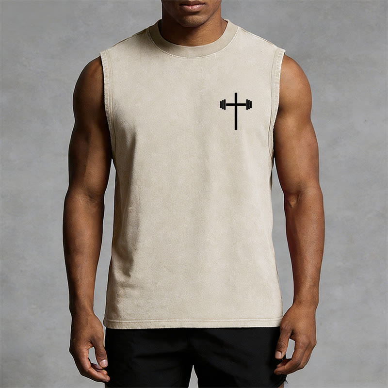 Christianartworkshop Philippians 4:13 Barbell Cross Unisex Washed Tank Top - image 16