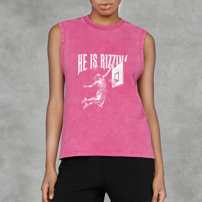 Christianartworkshop He Is Rizzin' Jesus Basketball Unisex Washed Tank Top - image 11