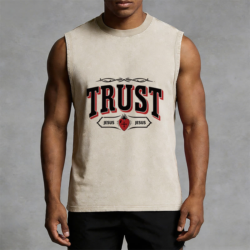 Christianartworkshop Trust Jesus Sacred Heart Unisex Washed Tank Top - image 5