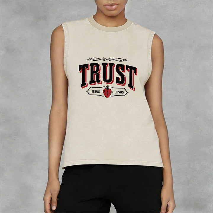 Christianartworkshop Trust Jesus Sacred Heart Unisex Washed Tank Top - image 4