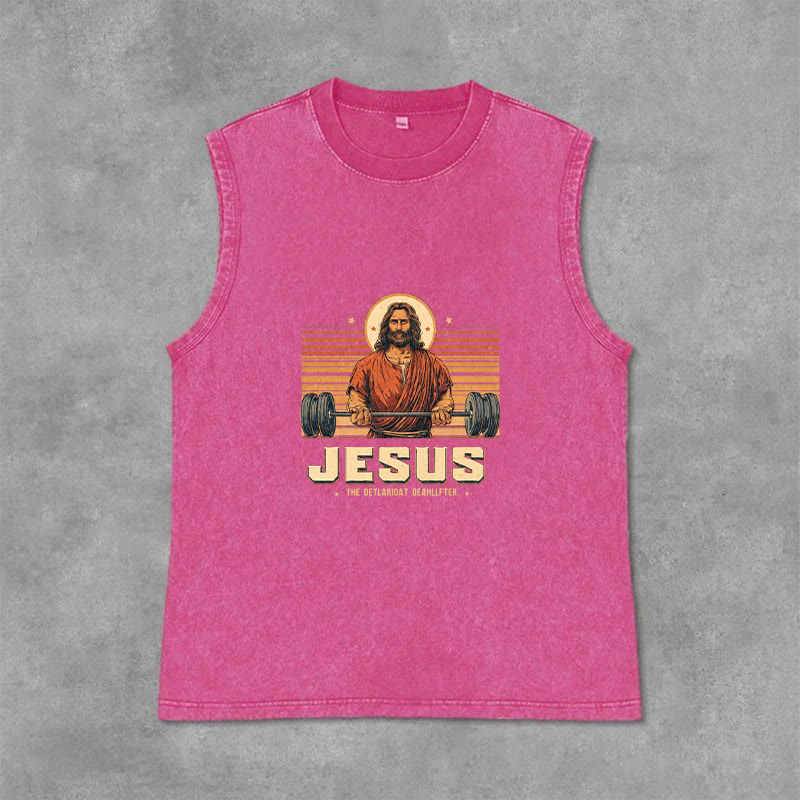 Christianartworkshop Jesus Deadlifter Faith Statement Unisex Washed Tank Top - Pink - 2XL - image 9