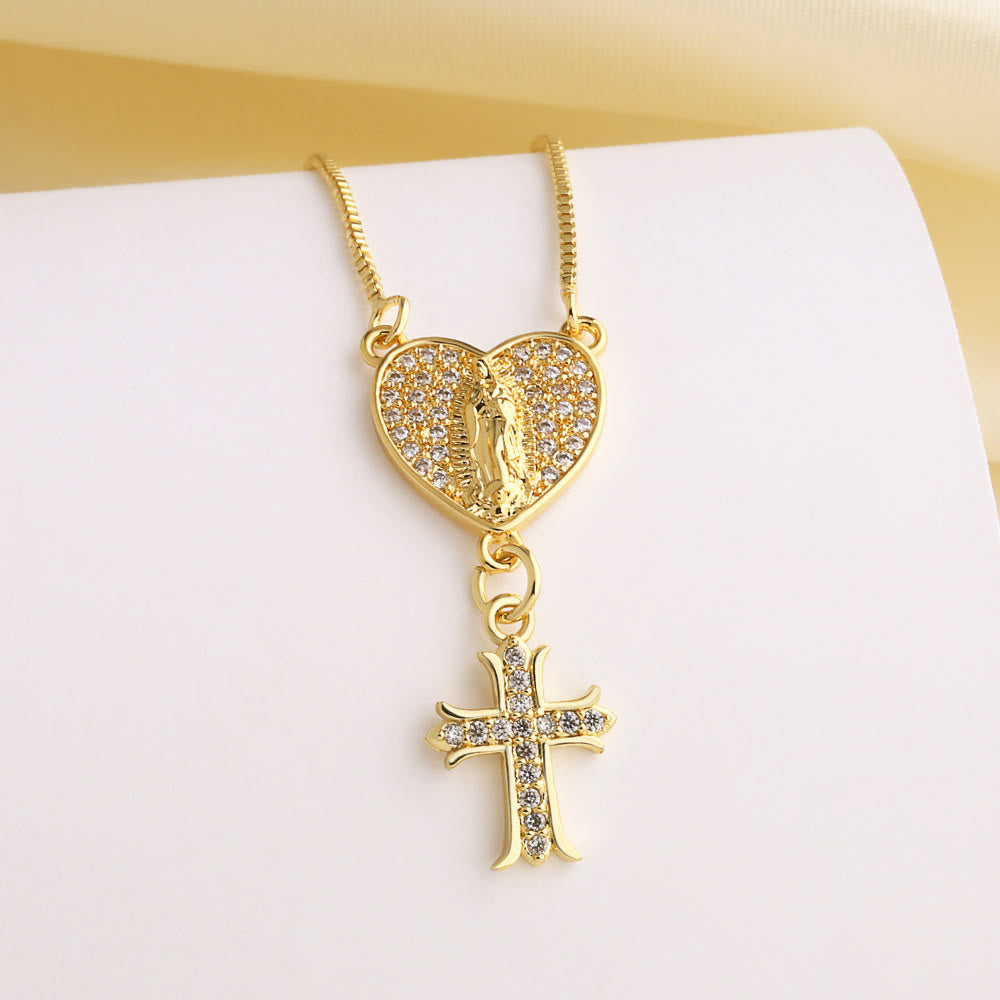 Christianartworkshop Zircon-Encrusted Our Lady & St. Benedict Cross Heart Necklace: Divine Grace in Daily Wear - Our Lady (A) - image 0