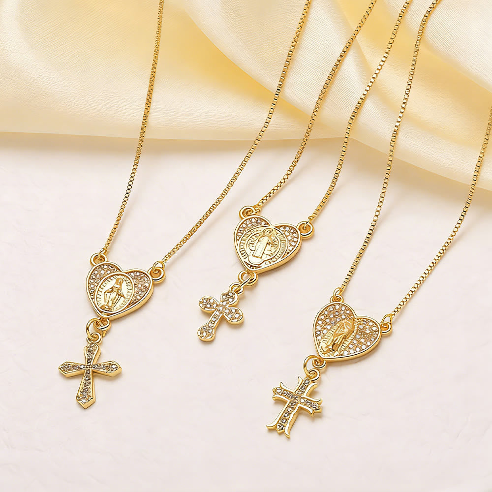 Christianartworkshop Zircon-Encrusted Our Lady & St. Benedict Cross Heart Necklace: Divine Grace in Daily Wear - image 1