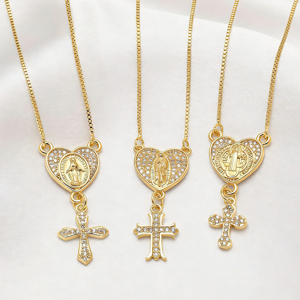 Christianartworkshop Zircon-Encrusted Our Lady & St. Benedict Cross Heart Necklace: Divine Grace in Daily Wear - image 2
