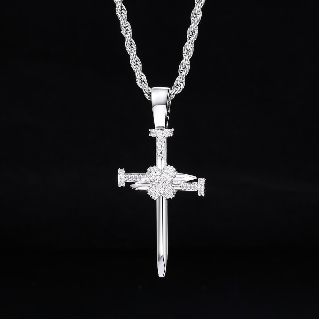 Christianartworkshop Zircon-Accented Nail Shaped Cross Pendant: Elegant Reminder of Unwavering Faith - Silver - image 2