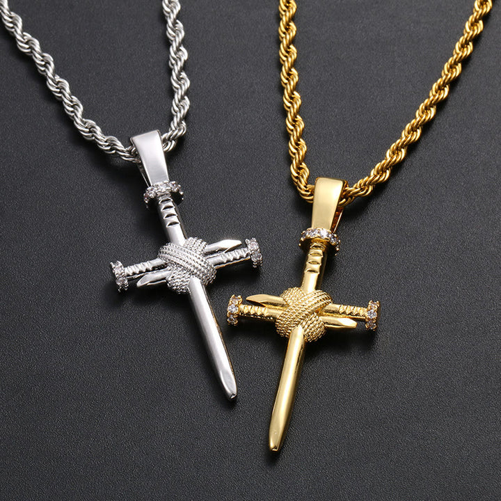 Christianartworkshop Zircon-Accented Nail Shaped Cross Pendant: Elegant Reminder of Unwavering Faith - image 0