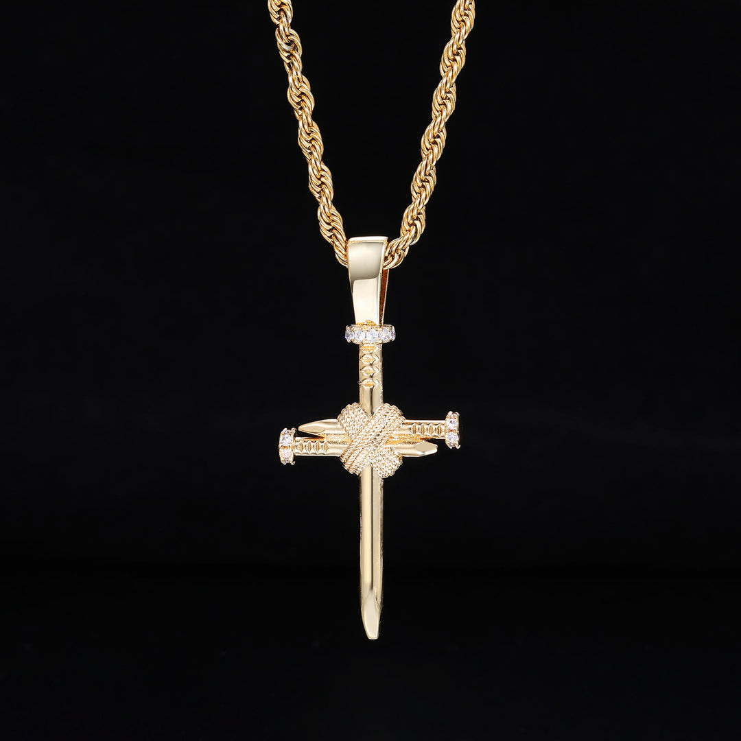 Christianartworkshop Zircon-Accented Nail Shaped Cross Pendant: Elegant Reminder of Unwavering Faith - Golden - image 4