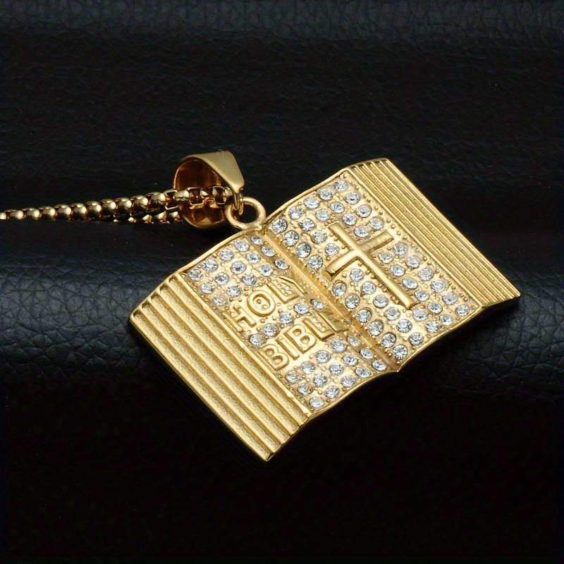 Christianartworkshop Bible-Shaped Cross Pendant Necklace: Symbol of Faith and Divine Wisdom - Golden - image 0
