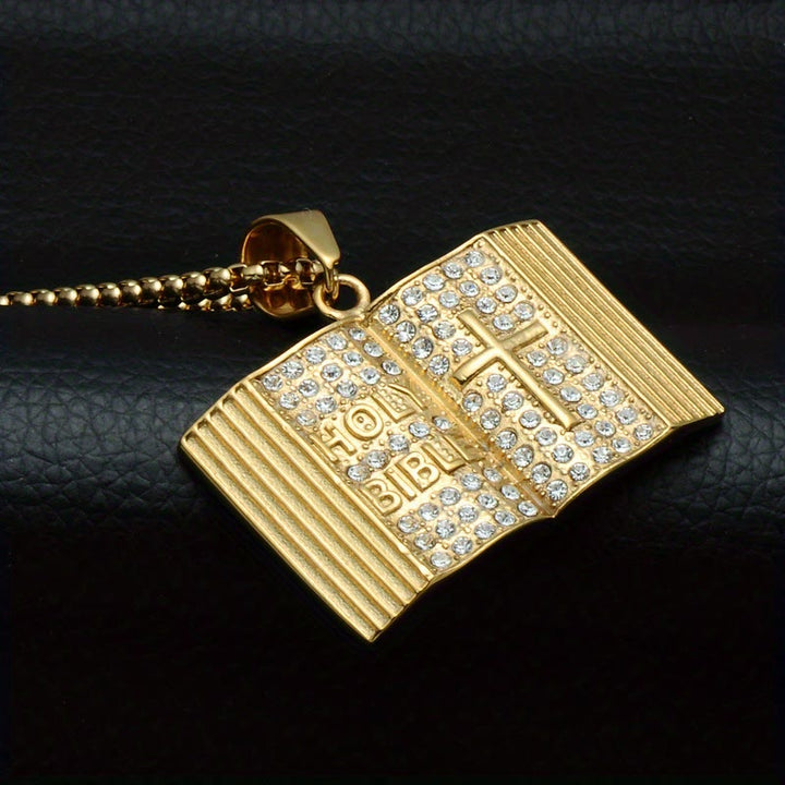 Christianartworkshop Bible-Shaped Cross Pendant Necklace: Symbol of Faith and Divine Wisdom - Golden - image 0