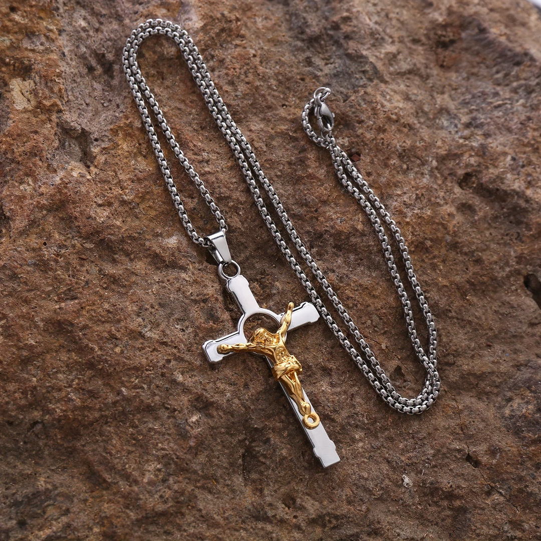 Christianartworkshop Polished Metal Crucifix Necklace: Wearable Token of Divine Grace and Protection - Golden - image 1