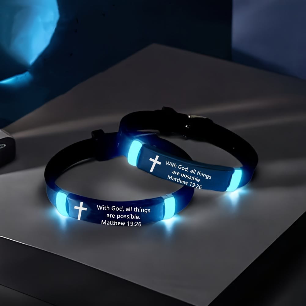 Christianartworkshop Luminous Silicon Cross Bracelet with Matthew 19:26: Timeless Message of Hope and Faith - image 0