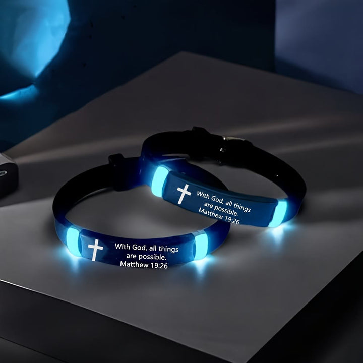 Christianartworkshop Luminous Silicon Cross Bracelet with Matthew 19:26: Timeless Message of Hope and Faith - image 0