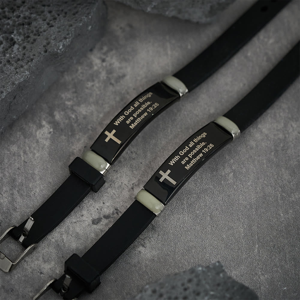 Christianartworkshop Luminous Silicon Cross Bracelet with Matthew 19:26: Timeless Message of Hope and Faith - image 4