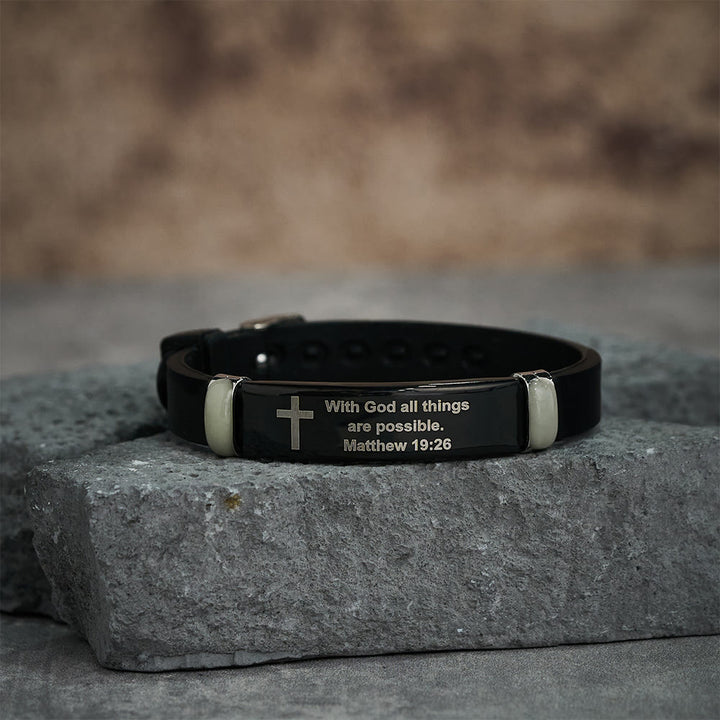 Christianartworkshop Luminous Silicon Cross Bracelet with Matthew 19:26: Timeless Message of Hope and Faith - Matthew 19:26 - image 1