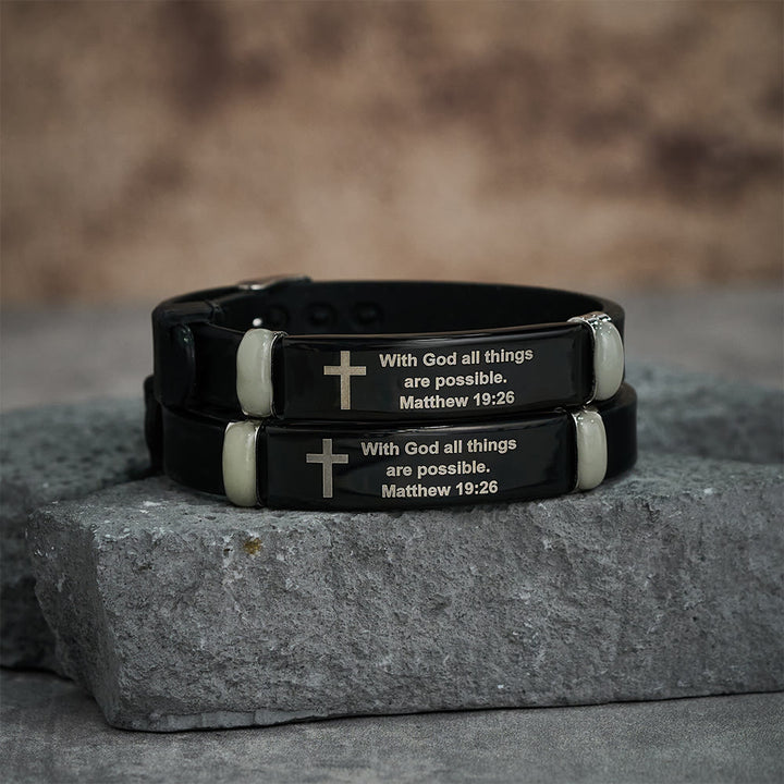 Christianartworkshop Luminous Silicon Cross Bracelet with Matthew 19:26: Timeless Message of Hope and Faith - image 3