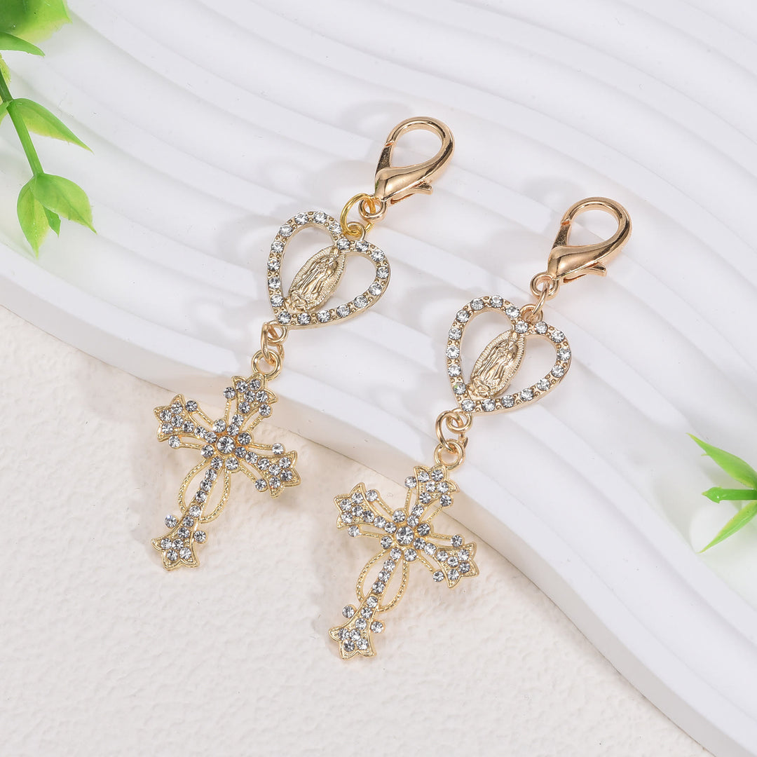 Christianartworkshop Heart-Shaped Our Lady & Zircon Cross Keychain: Symbol of Faith and Divine Protection - image 3