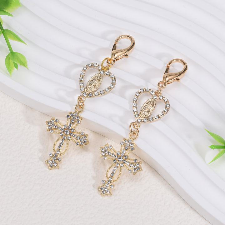 Christianartworkshop Heart-Shaped Our Lady & Zircon Cross Keychain: Symbol of Faith and Divine Protection - image 4