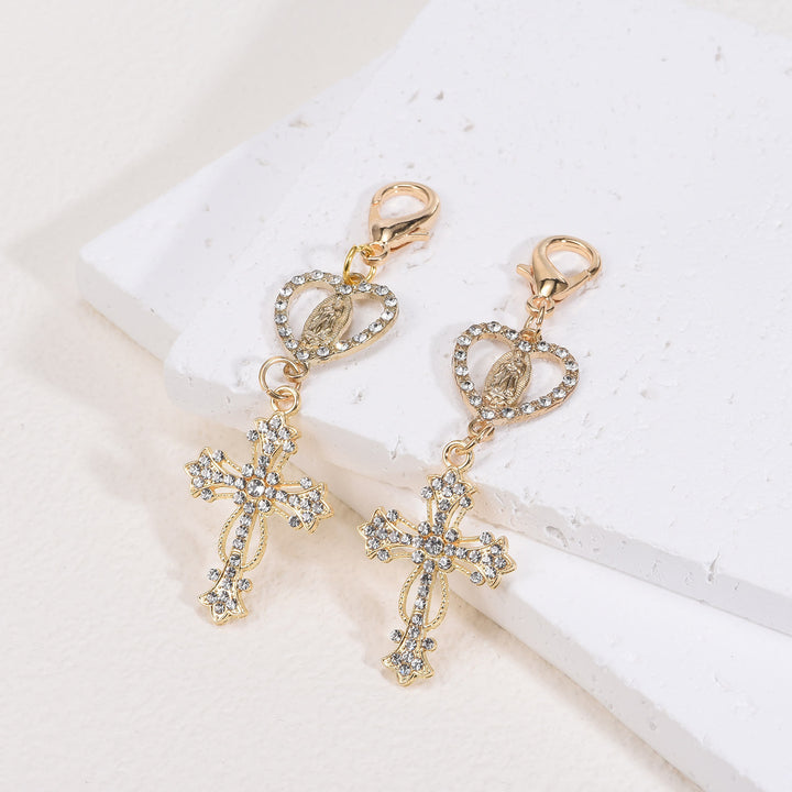 Christianartworkshop Heart-Shaped Our Lady & Zircon Cross Keychain: Symbol of Faith and Divine Protection - image 1