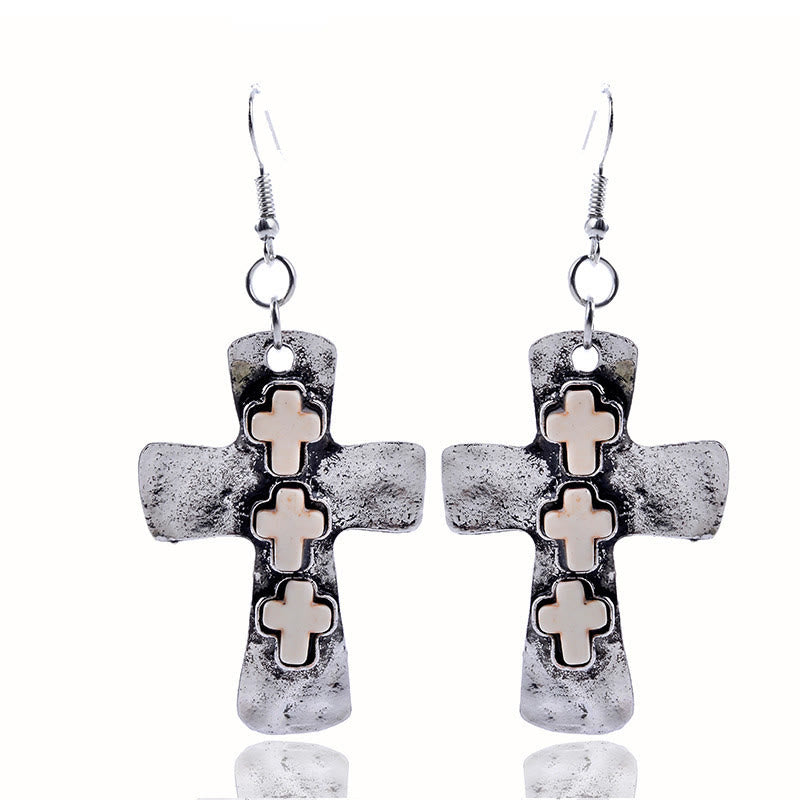 Christianartworkshop Textured Three-Cross Earrings with Stone Inlays: Symbol of Faith and Protection - White - image 10